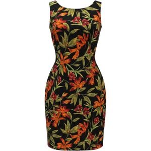 Connected Woman Tropical Floral Sheath Dress Black Sleeveless 24W RN102206